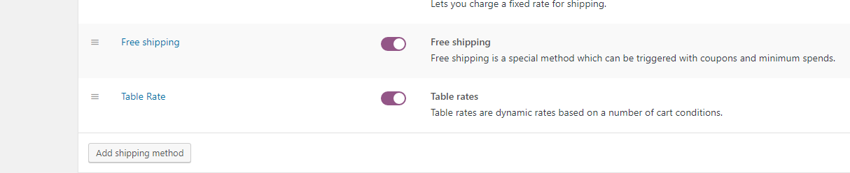 shipping table rates