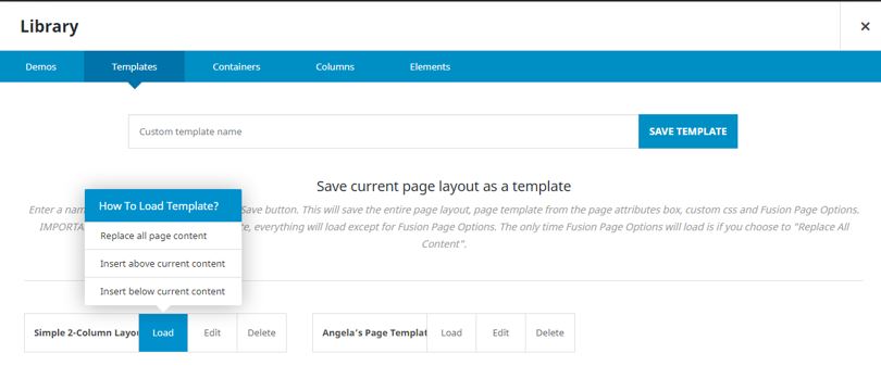 template saving options in wordpress
