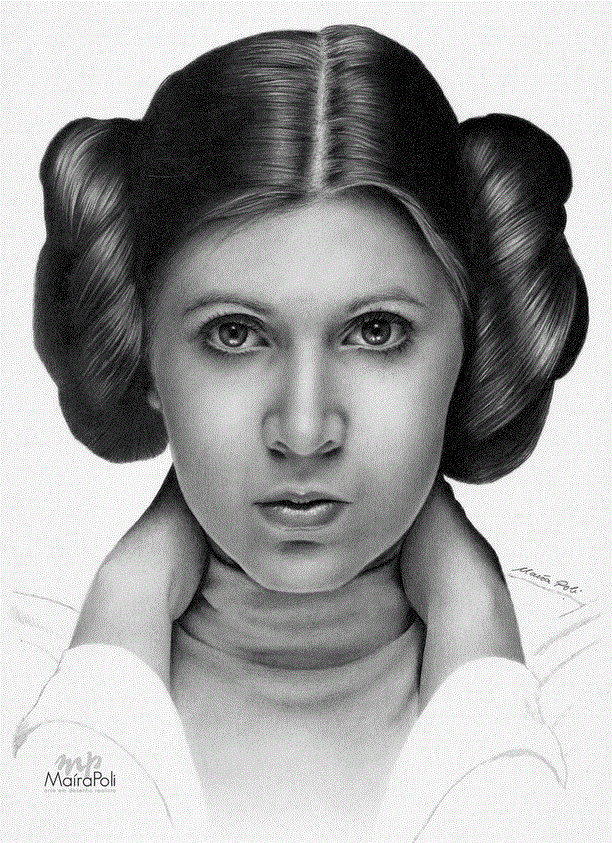 Princess Leia/Carrie Fisher pencil drawing by Maíra Poli/Mahbopoli
