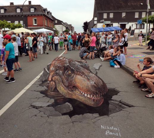 nikolaj arndt street art T-Rex head
