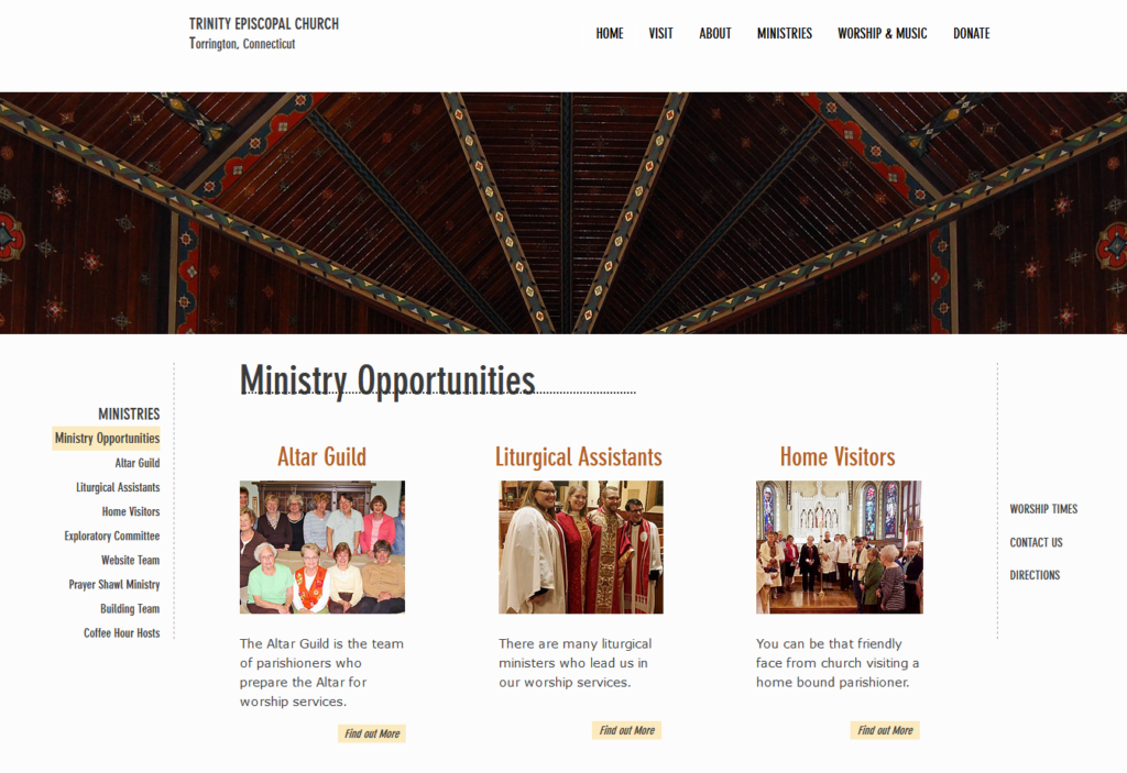 Trinity Church fellowship and ministry page after redesign
