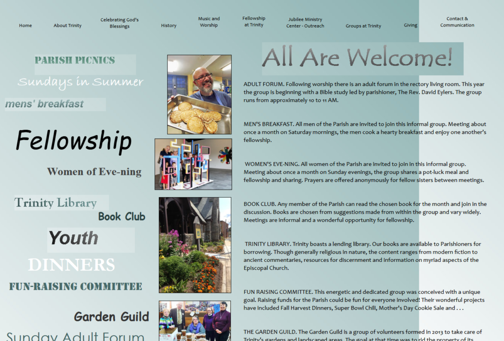 Trinity Church ministry and fellowship page before redesign