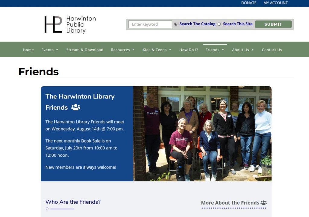 Friends page for the new Harwinton Public Library website