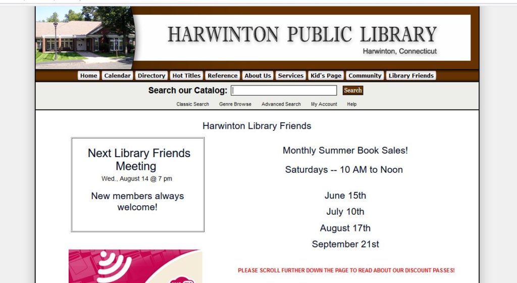 Friends page for the old Harwinton Public Library website