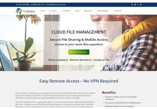 Cloud File Management page for the Pro Stratus tech services website